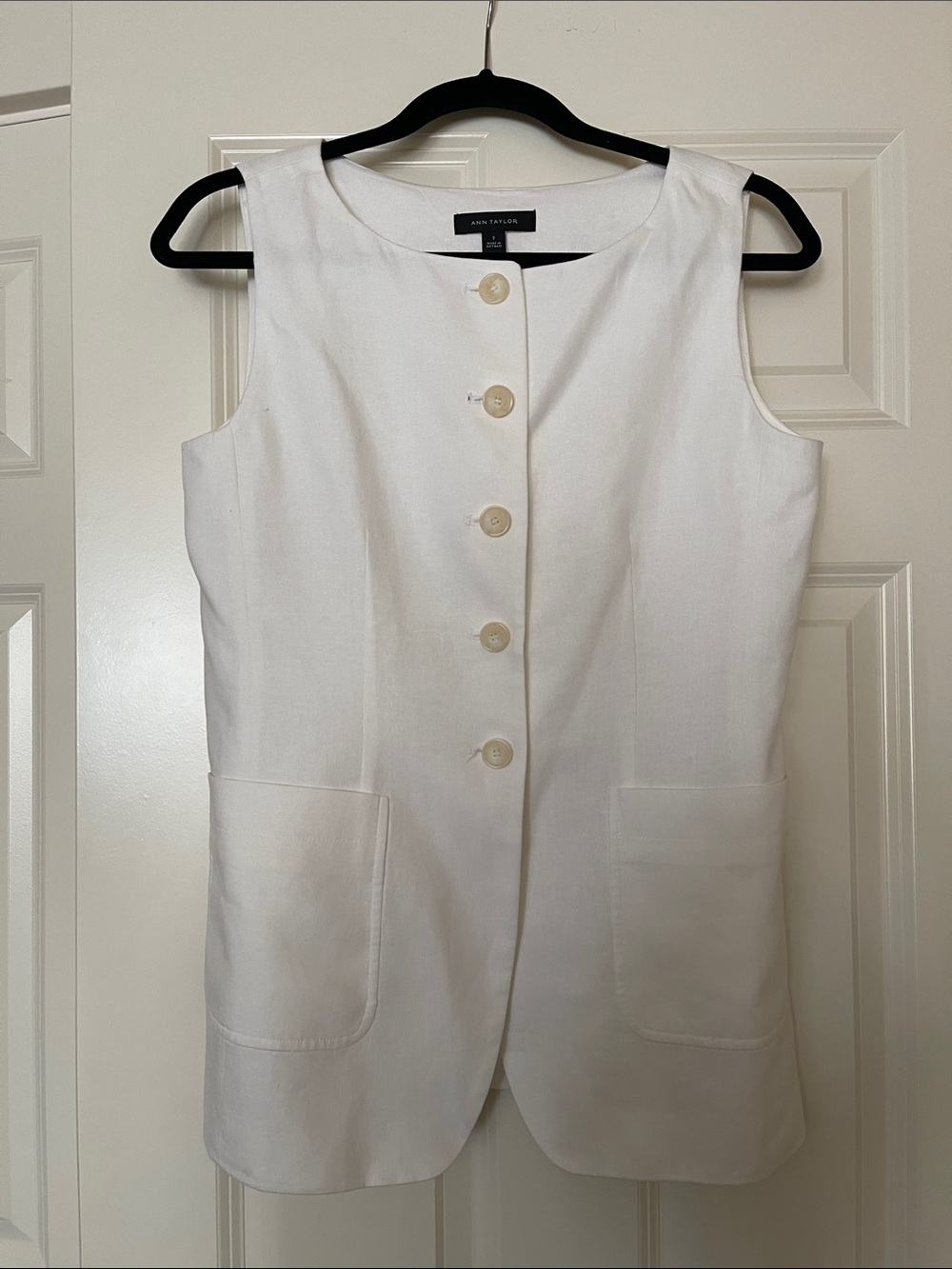 Ann Taylor White Jacket with Black Trim